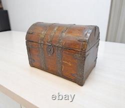 Vintage Wooden Half Round Top Storage Box Original Old Hand Crafted Metal Fitted