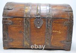 Vintage Wooden Half Round Top Storage Box Original Old Hand Crafted Metal Fitted