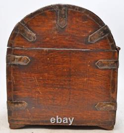 Vintage Wooden Half Round Top Storage Box Original Old Hand Crafted Metal Fitted