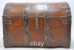 Vintage Wooden Half Round Top Storage Box Original Old Hand Crafted Metal Fitted