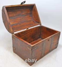 Vintage Wooden Half Round Top Storage Box Original Old Hand Crafted Metal Fitted
