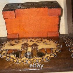 Vintage Wooden Hand Carved Ornate Box Original Label from Krakow Poland