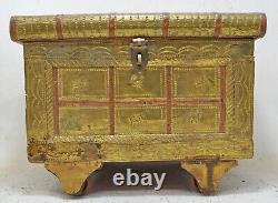 Vintage Wooden Jewellery Vanity Box Original Old Very Fine Brass Fitted