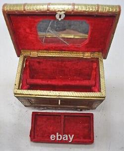 Vintage Wooden Jewellery Vanity Box Original Old Very Fine Brass Fitted