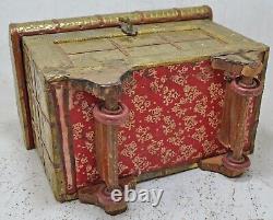 Vintage Wooden Jewellery Vanity Box Original Old Very Fine Brass Fitted