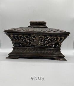 Vintage Wooden Lacquered Storage Box With Lid Decorative Heavy 12.5x7x9