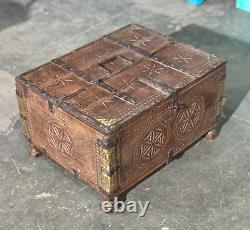 Vintage Wooden Large Size Storage Chest Box Original Hand Crafted Brass Fitted