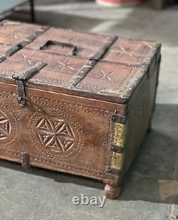 Vintage Wooden Large Size Storage Chest Box Original Hand Crafted Brass Fitted