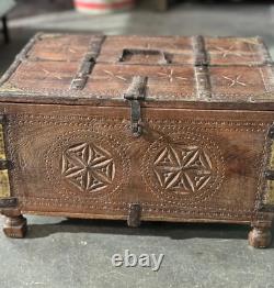 Vintage Wooden Large Size Storage Chest Box Original Hand Crafted Brass Fitted