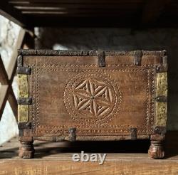 Vintage Wooden Large Size Storage Chest Box Original Hand Crafted Brass Fitted