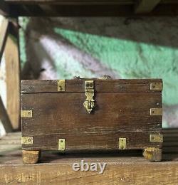 Vintage Wooden Large Size Storage Chest Box Original Hand Crafted Brass Fitted