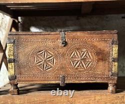 Vintage Wooden Large Size Storage Chest Box Original Hand Crafted Brass Fitted