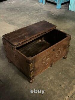 Vintage Wooden Large Size Storage Chest Box Original Hand Crafted Brass Fitted