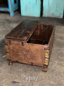 Vintage Wooden Large Size Storage Chest Box Original Hand Crafted Brass Fitted