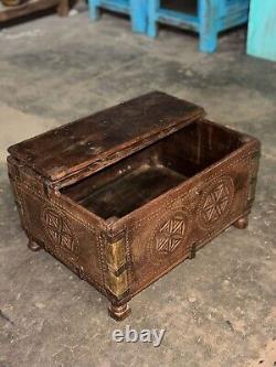 Vintage Wooden Large Size Storage Chest Box Original Hand Crafted Brass Fitted