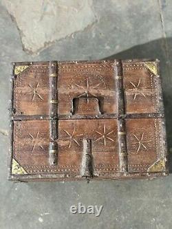 Vintage Wooden Large Size Storage Chest Box Original Hand Crafted Brass Fitted