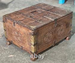 Vintage Wooden Large Size Storage Chest Box Original Hand Crafted Brass Fitted