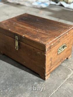 Vintage Wooden Large Size Storage Chest Box Original Hand Crafted Brass Fitted