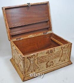 Vintage Wooden Large Size Storage Chest Box Original Old Hand Crafted Carved
