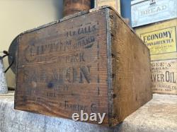 Vintage Wooden Pink Alaska Salmon Crate Clifton Brand Kroger Grocery Fish Box