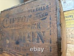 Vintage Wooden Pink Alaska Salmon Crate Clifton Brand Kroger Grocery Fish Box