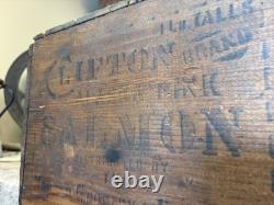 Vintage Wooden Pink Alaska Salmon Crate Clifton Brand Kroger Grocery Fish Box