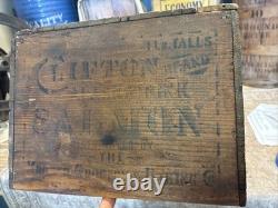 Vintage Wooden Pink Alaska Salmon Crate Clifton Brand Kroger Grocery Fish Box
