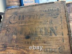 Vintage Wooden Pink Alaska Salmon Crate Clifton Brand Kroger Grocery Fish Box