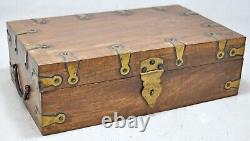Vintage Wooden Rectangle Storage Box Original Old Hand Crafted Metal Fitted