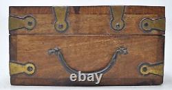 Vintage Wooden Rectangle Storage Box Original Old Hand Crafted Metal Fitted