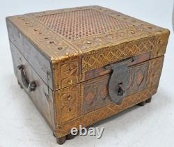 Vintage Wooden Square Storage Chest Box Original Old Hand Crafted Brass Fitted