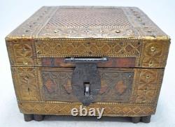Vintage Wooden Square Storage Chest Box Original Old Hand Crafted Brass Fitted