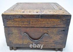 Vintage Wooden Square Storage Chest Box Original Old Hand Crafted Brass Fitted
