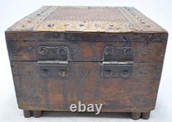 Vintage Wooden Square Storage Chest Box Original Old Hand Crafted Brass Fitted