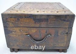 Vintage Wooden Square Storage Chest Box Original Old Hand Crafted Brass Fitted