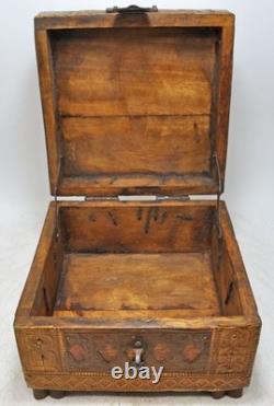 Vintage Wooden Square Storage Chest Box Original Old Hand Crafted Brass Fitted