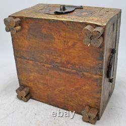 Vintage Wooden Square Storage Chest Box Original Old Hand Crafted Brass Fitted