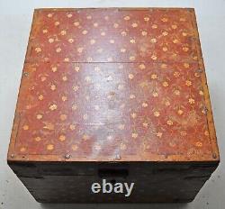 Vintage Wooden Square Storage Chest Box Original Old Hand Crafted Fine Painted