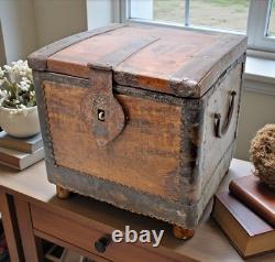 Vintage Wooden Square Storage Chest Box Original Old Hand Crafted Metal Fitted