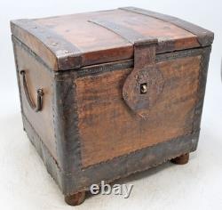 Vintage Wooden Square Storage Chest Box Original Old Hand Crafted Metal Fitted