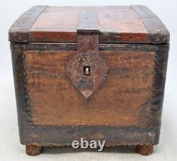 Vintage Wooden Square Storage Chest Box Original Old Hand Crafted Metal Fitted