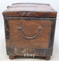 Vintage Wooden Square Storage Chest Box Original Old Hand Crafted Metal Fitted