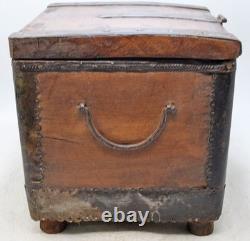 Vintage Wooden Square Storage Chest Box Original Old Hand Crafted Metal Fitted