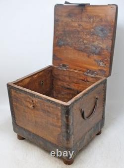 Vintage Wooden Square Storage Chest Box Original Old Hand Crafted Metal Fitted