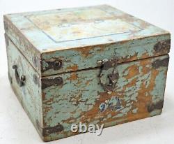 Vintage Wooden Square Storage Chest Box Original Old Hand Crafted Rustic Painted
