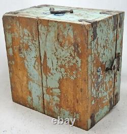 Vintage Wooden Square Storage Chest Box Original Old Hand Crafted Rustic Painted