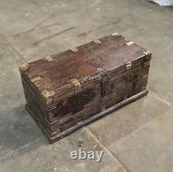 Vintage Wooden Storage Chest Box Original Old Fine Hand Crafted Brass Fitted