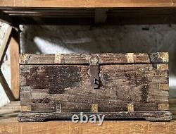 Vintage Wooden Storage Chest Box Original Old Fine Hand Crafted Brass Fitted