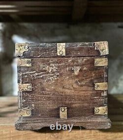 Vintage Wooden Storage Chest Box Original Old Fine Hand Crafted Brass Fitted