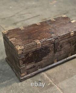 Vintage Wooden Storage Chest Box Original Old Fine Hand Crafted Brass Fitted